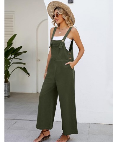 Women's Casual Cotton Wide Leg Overalls Sleeveless Baggy Rompers Loose Fit Jumpsuits Army Green $14.93 Overalls