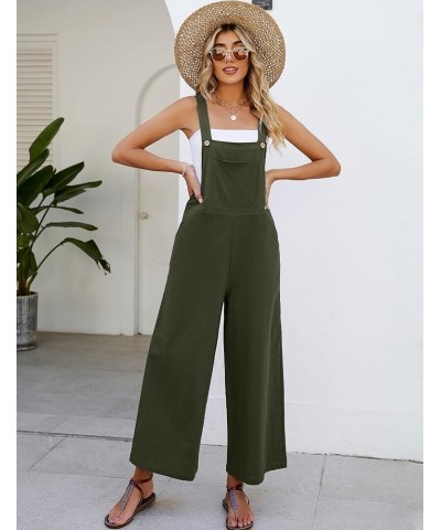 Women's Casual Cotton Wide Leg Overalls Sleeveless Baggy Rompers Loose Fit Jumpsuits Army Green $14.93 Overalls