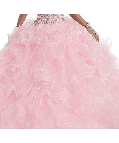 Women Halter Beaded Organza Ruffles Quinceanera Dresses for Sweet 16 Ball Gowns Light Blue $62.61 Dresses