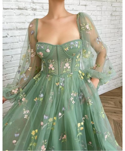 Flower Embroidery Tulle Homecoming Dresses for Teens Spaghetti Straps Short Prom Party Gown A-sage Green-long Sleeve $27.30 D...