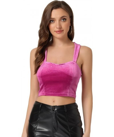 Women's Crop Cami Top Sweetheart Neck Sleeveless Halloween Cocktail Party Velvet Tank Top Hot Pink $18.14 Tanks