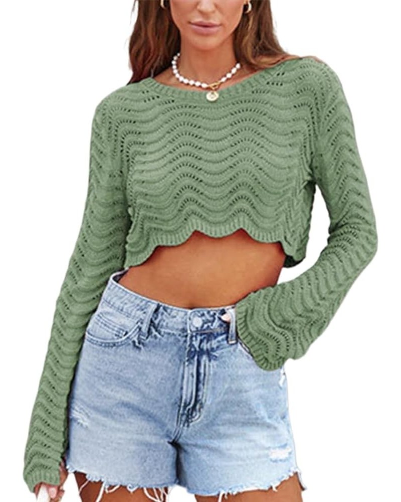 Women Long Sleeve Knit Crochet Sweater Tops Hollow Out Pullover Loose Fit Jumper Tops Beach Cover Ups Solid Green $10.39 Swea...