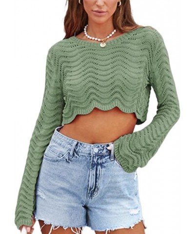 Women Long Sleeve Knit Crochet Sweater Tops Hollow Out Pullover Loose Fit Jumper Tops Beach Cover Ups Solid Green $10.39 Swea...