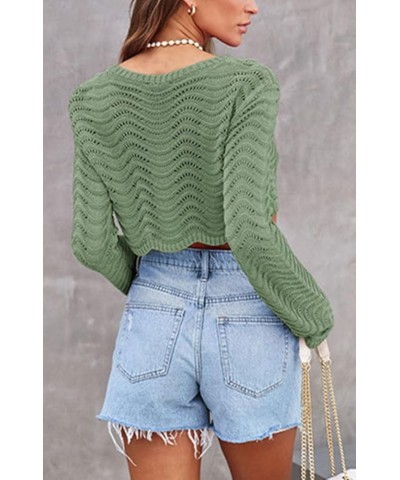 Women Long Sleeve Knit Crochet Sweater Tops Hollow Out Pullover Loose Fit Jumper Tops Beach Cover Ups Solid Green $10.39 Swea...