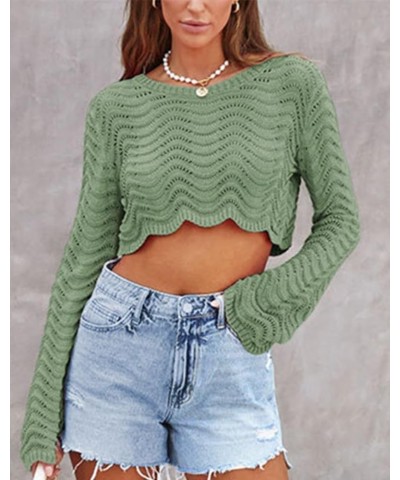 Women Long Sleeve Knit Crochet Sweater Tops Hollow Out Pullover Loose Fit Jumper Tops Beach Cover Ups Solid Green $10.39 Swea...