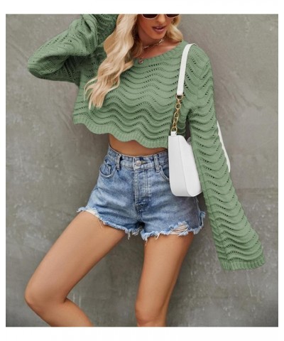 Women Long Sleeve Knit Crochet Sweater Tops Hollow Out Pullover Loose Fit Jumper Tops Beach Cover Ups Solid Green $10.39 Swea...