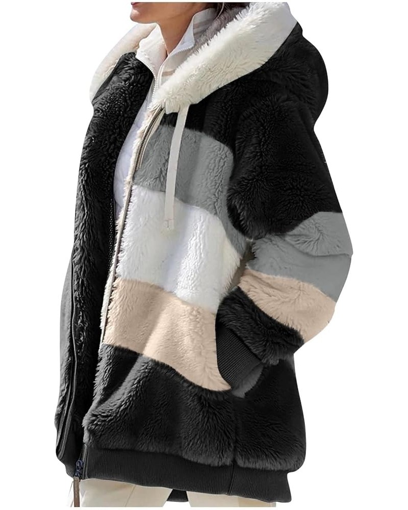 Womens Winter Coats Fleece Sherpa Jacket Comfy Zip Up Hoodie Casual Fuzzy Jackets Plus Size Warm Clothes Outerwear C-black $9...