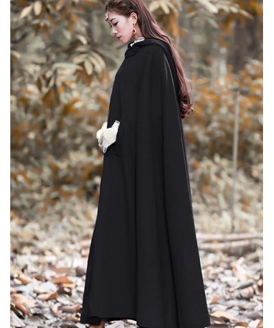 Women's Wool Blend Hooded Maxi Long Cape Poncho Cloak Coat with Hood Black $32.55 Coats