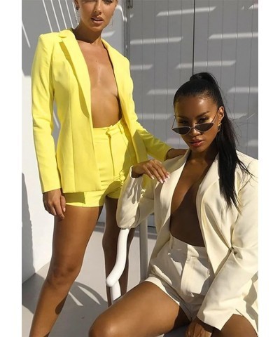 Women's 2 Piece Open Front Long Sleeve Slim Fit Blazer and High Waist Solid Shorts Suit Sets Yellow $23.19 Suits