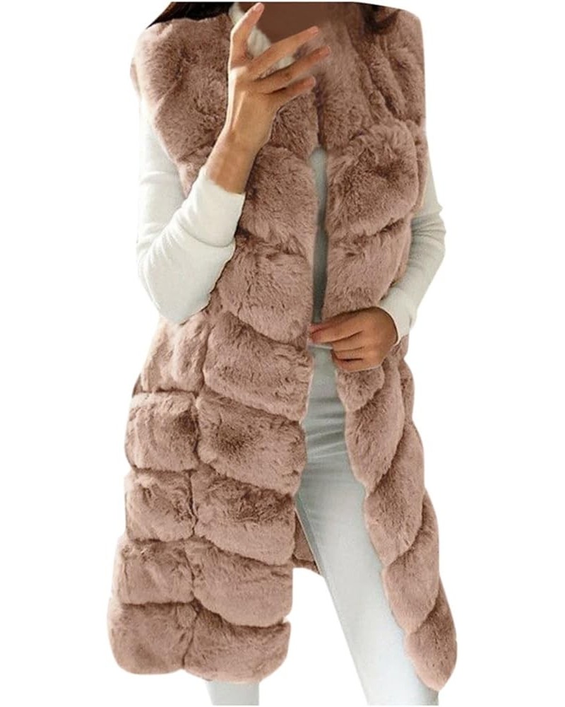 Womens Faux Fur Winter Coats Sleeveless Warm Jacket Sherpa Vest Plus Size Fuzzy Fleece Long Coat Outerwear with Pocket Rose G...