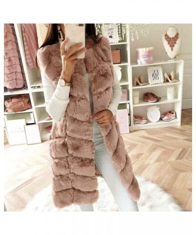 Womens Faux Fur Winter Coats Sleeveless Warm Jacket Sherpa Vest Plus Size Fuzzy Fleece Long Coat Outerwear with Pocket Rose G...