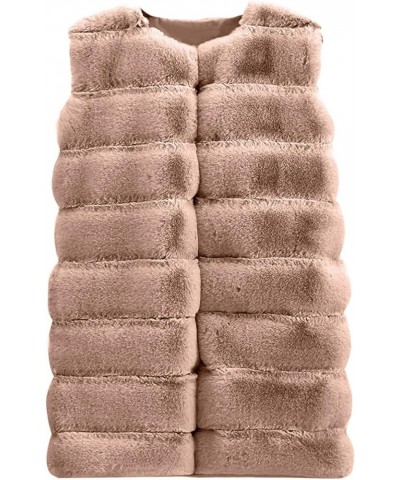 Womens Faux Fur Winter Coats Sleeveless Warm Jacket Sherpa Vest Plus Size Fuzzy Fleece Long Coat Outerwear with Pocket Rose G...