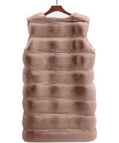 Womens Faux Fur Winter Coats Sleeveless Warm Jacket Sherpa Vest Plus Size Fuzzy Fleece Long Coat Outerwear with Pocket Rose G...