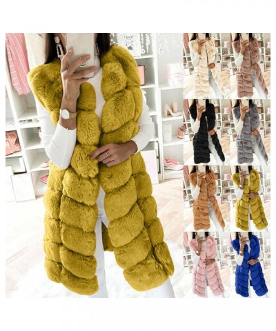 Womens Faux Fur Winter Coats Sleeveless Warm Jacket Sherpa Vest Plus Size Fuzzy Fleece Long Coat Outerwear with Pocket Rose G...