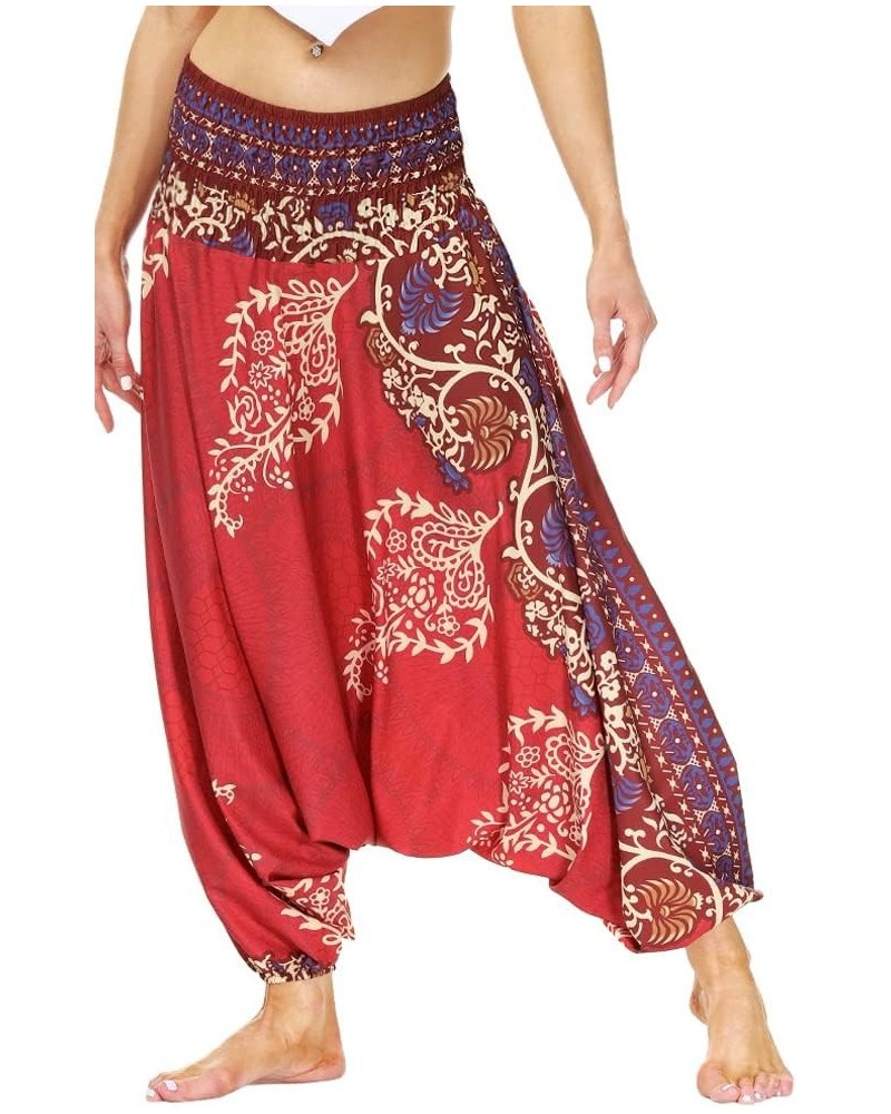 Women Drop Crotch Hippie Harem Pants Boho Pattern High Waist Baggy Yoga Trousers Y-navy $12.25 Activewear