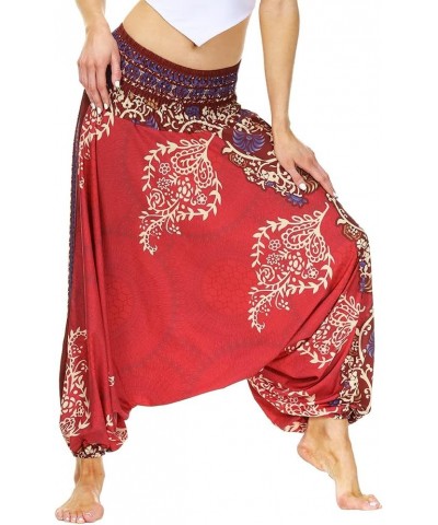 Women Drop Crotch Hippie Harem Pants Boho Pattern High Waist Baggy Yoga Trousers Y-navy $12.25 Activewear