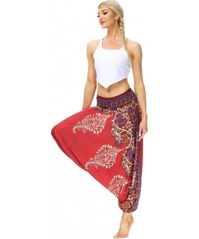 Women Drop Crotch Hippie Harem Pants Boho Pattern High Waist Baggy Yoga Trousers Y-navy $12.25 Activewear