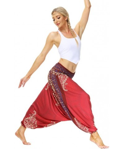 Women Drop Crotch Hippie Harem Pants Boho Pattern High Waist Baggy Yoga Trousers Y-navy $12.25 Activewear