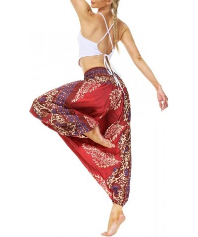 Women Drop Crotch Hippie Harem Pants Boho Pattern High Waist Baggy Yoga Trousers Y-navy $12.25 Activewear