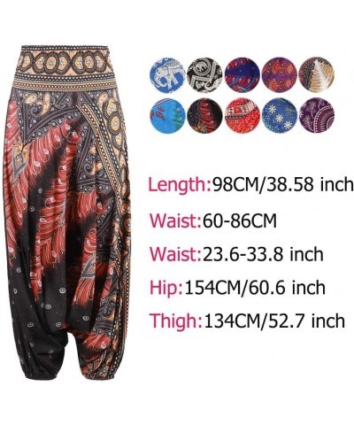 Women Drop Crotch Hippie Harem Pants Boho Pattern High Waist Baggy Yoga Trousers Y-navy $12.25 Activewear