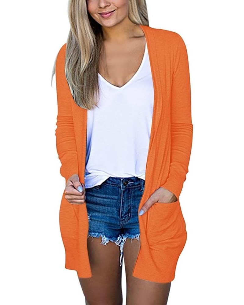 Long Sleeve Cardigan for Women Fall Open Front Cardigan with Pockets Casual Duster Lightweight Knit Sweater Orange $7.10 Swea...