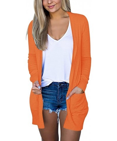 Long Sleeve Cardigan for Women Fall Open Front Cardigan with Pockets Casual Duster Lightweight Knit Sweater Orange $7.10 Swea...