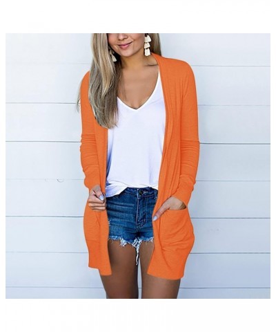 Long Sleeve Cardigan for Women Fall Open Front Cardigan with Pockets Casual Duster Lightweight Knit Sweater Orange $7.10 Swea...