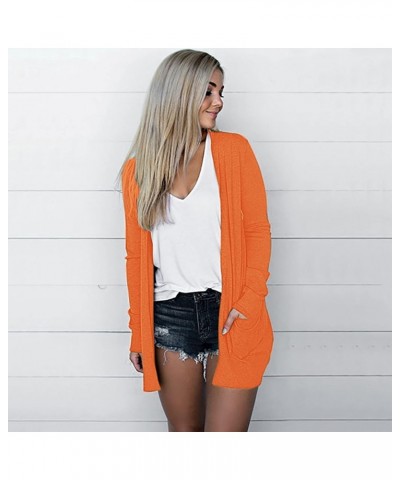 Long Sleeve Cardigan for Women Fall Open Front Cardigan with Pockets Casual Duster Lightweight Knit Sweater Orange $7.10 Swea...