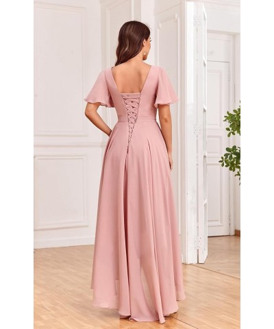 Women's V Neck Bridesmaid Dresses for Wedding Long Chiffon High Low Formal Dress with Sleeves Black $31.85 Dresses