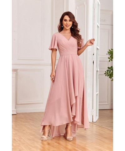 Women's V Neck Bridesmaid Dresses for Wedding Long Chiffon High Low Formal Dress with Sleeves Black $31.85 Dresses