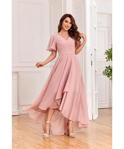 Women's V Neck Bridesmaid Dresses for Wedding Long Chiffon High Low Formal Dress with Sleeves Black $31.85 Dresses