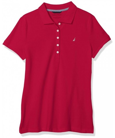 Women's 5-Button Short Sleeve Breathable 100% Cotton Polo Shirt Red $14.12 Shirts
