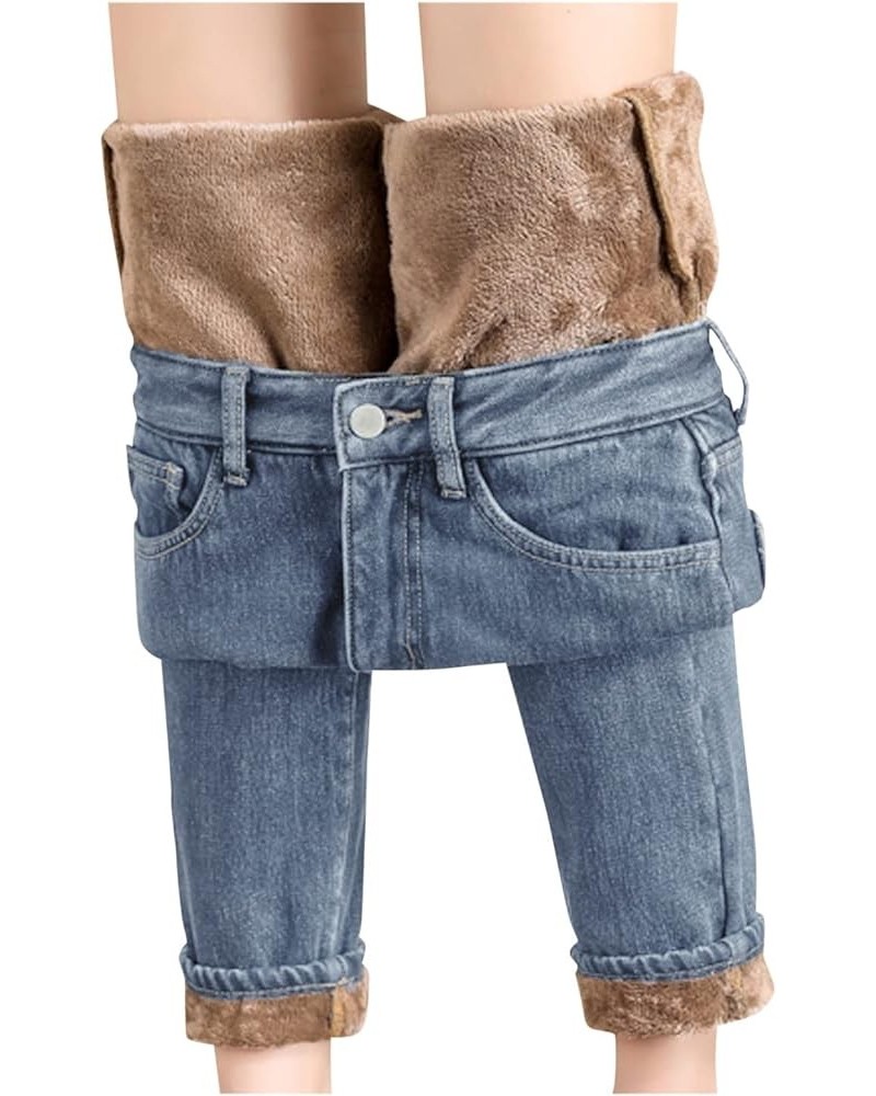 2023 Women Warm Thicken Denim Pants Slimming Jean Pants Stretchy High Rise Pencil Pants Small Feet Pants Tights 4-blue $13.99...