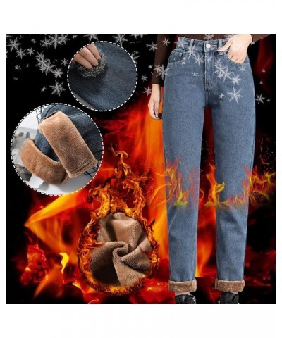 2023 Women Warm Thicken Denim Pants Slimming Jean Pants Stretchy High Rise Pencil Pants Small Feet Pants Tights 4-blue $13.99...