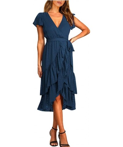 Women's Summer Dress Flowy Chiffon Sleeveless Halter Floral Tied Waist Maxi Dress Flowy Swing Pleated Sundress Z03 Navy $12.1...