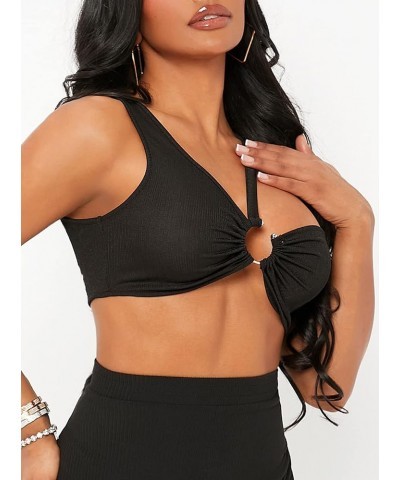 Women's Sexy One Shoulder Crop Top Cut Out O Ring Sleeveless Cami Tank Black $8.54 Tanks