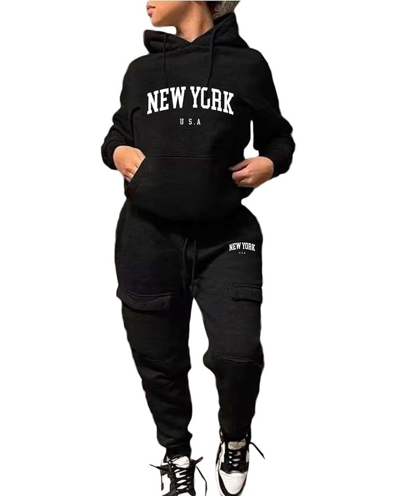 Womens 2 Piece Outfits Lounge Hoodie Sweatsuit Sets Tracksuit 2023 Fall Fashion Sweatshirt Sweatpants with Pockets 08-black $...