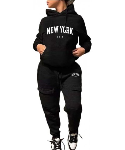 Womens 2 Piece Outfits Lounge Hoodie Sweatsuit Sets Tracksuit 2023 Fall Fashion Sweatshirt Sweatpants with Pockets 08-black $...