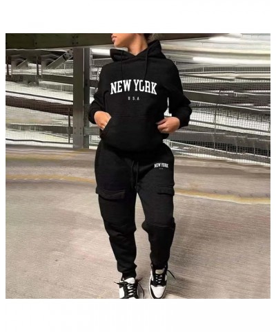 Womens 2 Piece Outfits Lounge Hoodie Sweatsuit Sets Tracksuit 2023 Fall Fashion Sweatshirt Sweatpants with Pockets 08-black $...