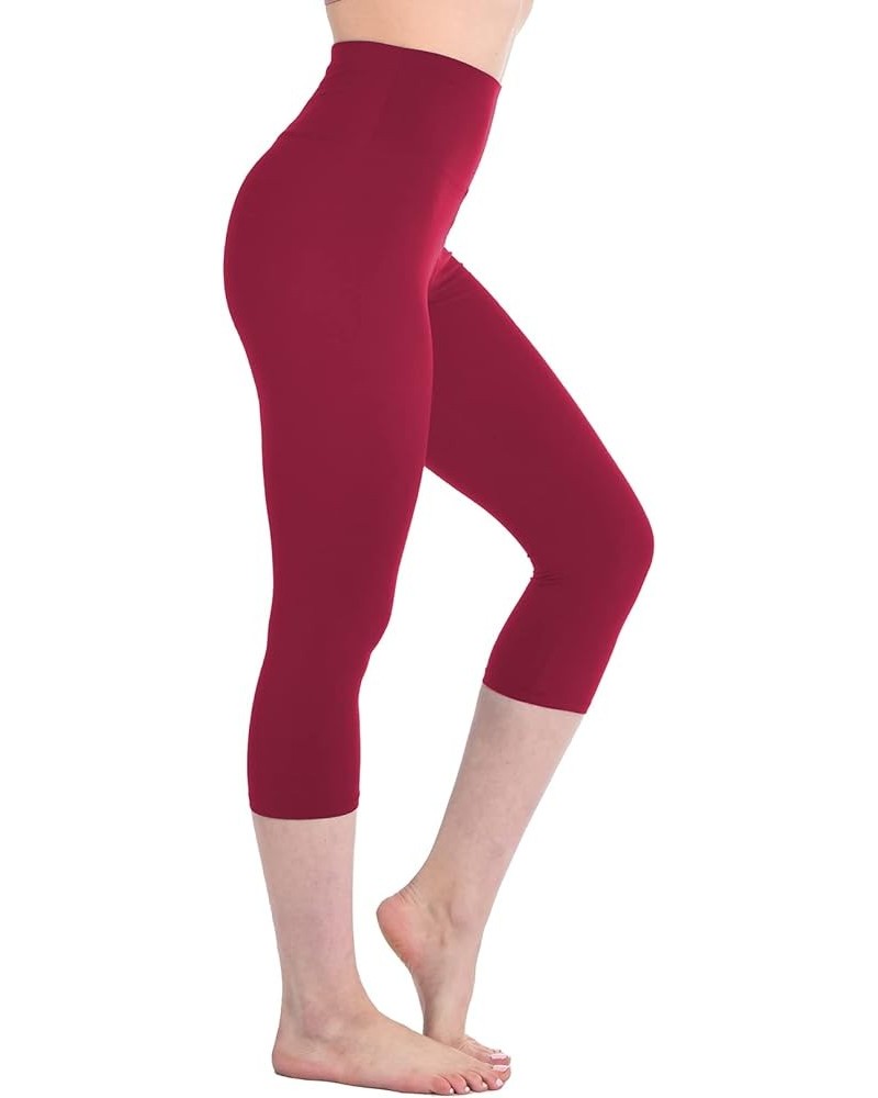 Capri Leggings for Women, High Waisted Capri Leggings Non See Through Workout Yoga Pants Wine Red $8.84 Leggings