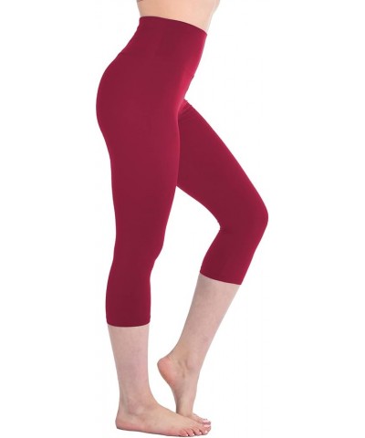 Capri Leggings for Women, High Waisted Capri Leggings Non See Through Workout Yoga Pants Wine Red $8.84 Leggings