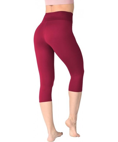 Capri Leggings for Women, High Waisted Capri Leggings Non See Through Workout Yoga Pants Wine Red $8.84 Leggings