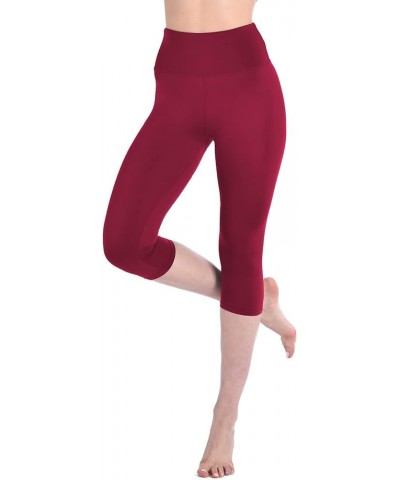 Capri Leggings for Women, High Waisted Capri Leggings Non See Through Workout Yoga Pants Wine Red $8.84 Leggings