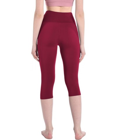 Capri Leggings for Women, High Waisted Capri Leggings Non See Through Workout Yoga Pants Wine Red $8.84 Leggings