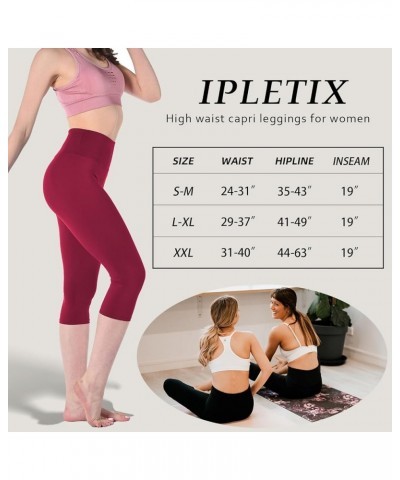 Capri Leggings for Women, High Waisted Capri Leggings Non See Through Workout Yoga Pants Wine Red $8.84 Leggings