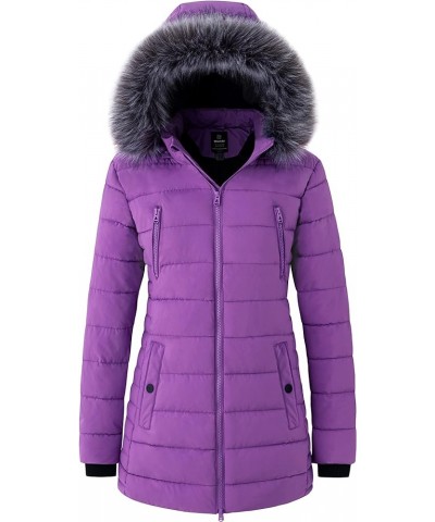 Women's Warm Winter Coat Heavy Puffer Jacket Parka with Fur Trimmed Hood Purple $37.39 Jackets