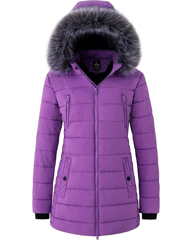 Women's Warm Winter Coat Heavy Puffer Jacket Parka with Fur Trimmed Hood Purple $37.39 Jackets