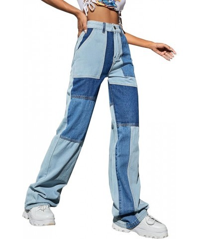 Baggy Jeans for Women High Waisted Stright Leg Wide Leg Boyfriend Cargo Jeans Y2K Casual Loose Denim Cargo Pants H-blue $10.1...