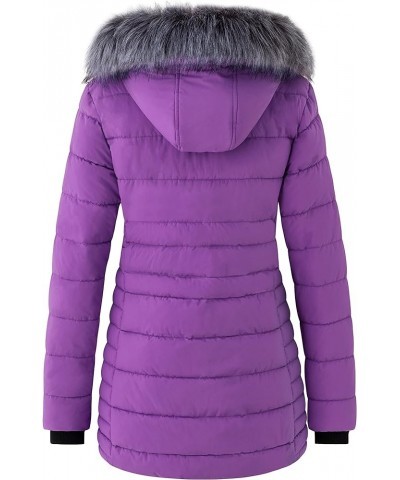 Women's Warm Winter Coat Heavy Puffer Jacket Parka with Fur Trimmed Hood Purple $37.39 Jackets