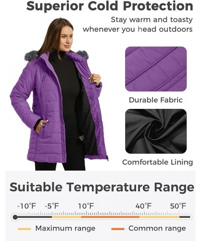 Women's Warm Winter Coat Heavy Puffer Jacket Parka with Fur Trimmed Hood Purple $37.39 Jackets